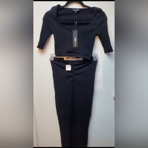 Fashion Nova Black Ribbed Two-Piece Set